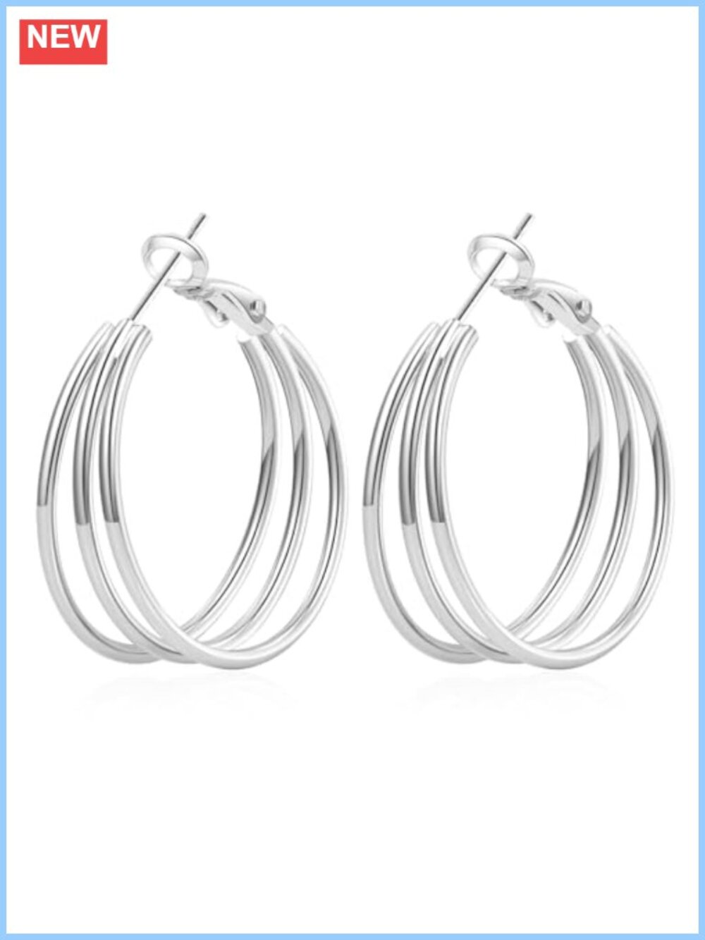 925 Sterling Silver Post Hoop Earrings Triple Gold Plated Lightweight